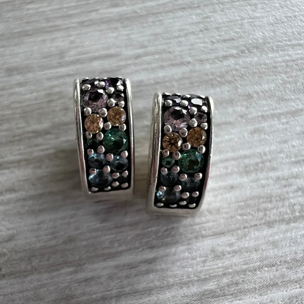 2 Retired Pandora Arcs of Love, Multicolored Crystals Clip Charms 797020nrpmx